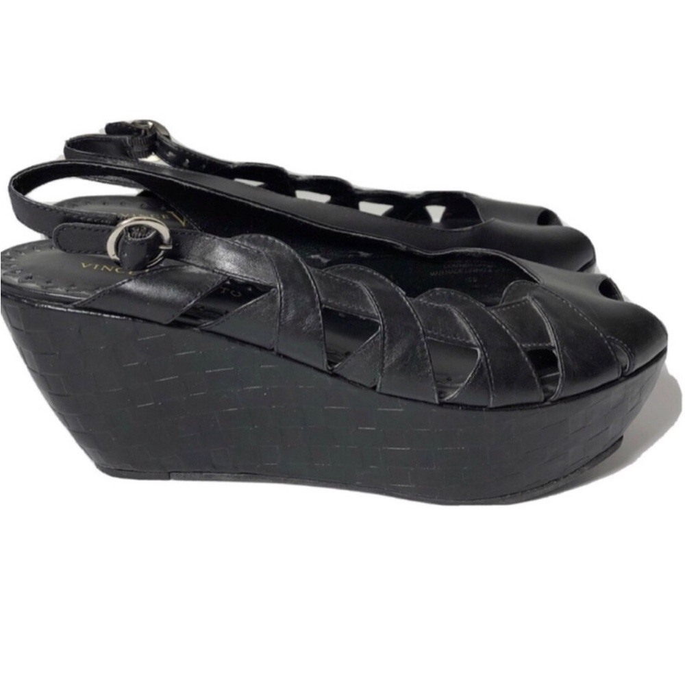 Vince Camuto V leather black platform peep toe sandals. Size 10.